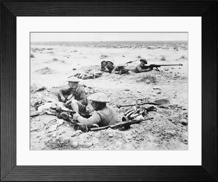 Framed Print : Scenes at Tobruk. Highland regiment occupying firing positions during Second World War