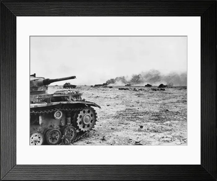 Framed Print : British victory in Libya. Enemy tanks, armoured vehicles