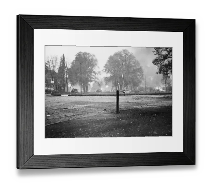 Framed Print : A Crocodile Flame throwing tanks in action directing their fire on the enemy