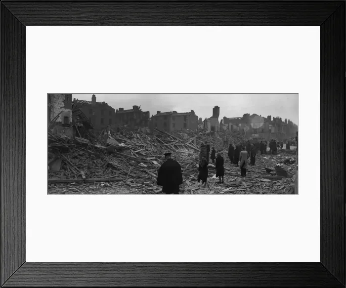 Framed Print : Workers and residents make their way through the shattered remains of Queens Road, Aston Framed Print : Workers and residents make their way through the shattered remains of Queens Road, Aston