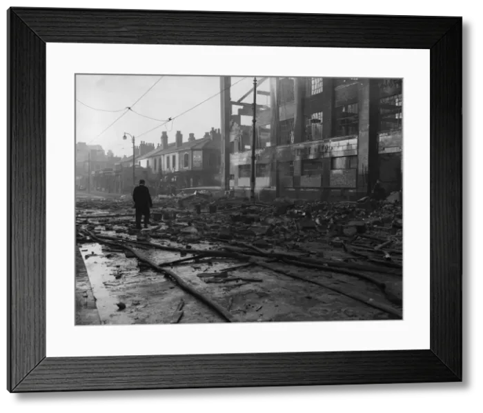 Framed Print : Firemen dampening down the burnt out shell of the Dobson & Crowther factory, Aston Road Framed Print : Firemen dampening down the burnt out shell of the Dobson & Crowther factory, Aston Road