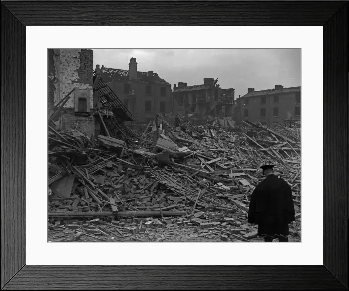 Framed Print : Workers and residents make their way through the shattered remains of Queens Road, Aston Framed Print : Workers and residents make their way through the shattered remains of Queens Road, Aston