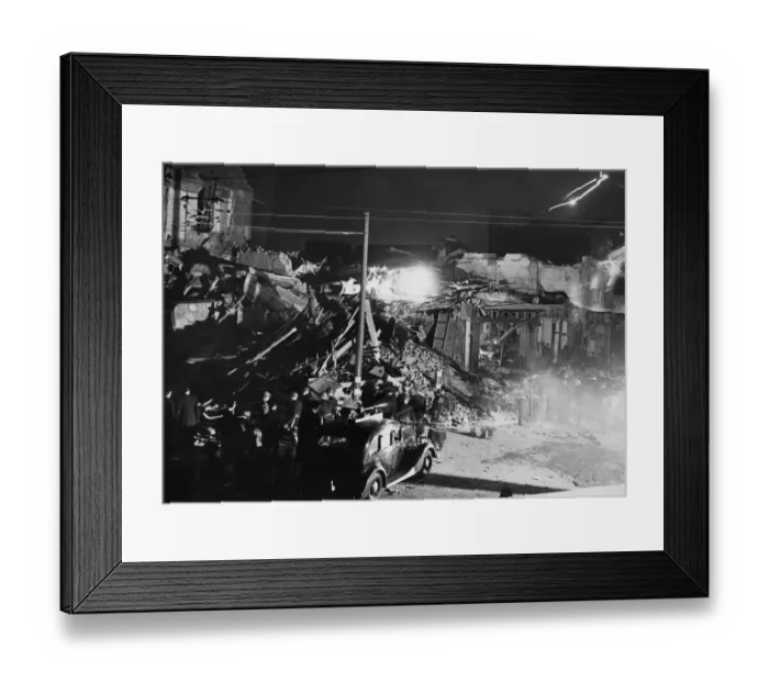 Framed Print : A bombed dance hall in Putney High Street during the Blitz. 8th November 1943