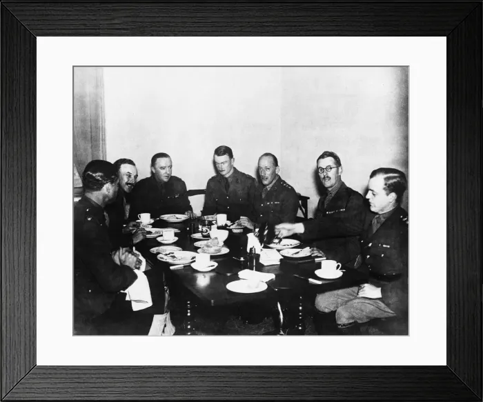 Framed Print : Members of the personal staff having breakfast at General Headquarters on the Western Framed Print : Members of the personal staff having breakfast at General Headquarters on the Western
