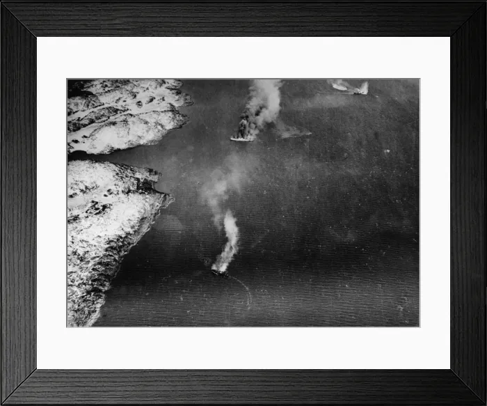 Framed Print : Fleet Air Arm shatter enemy convoy. 27th November 1944. Taken from one of Framed Print : Fleet Air Arm shatter enemy convoy. 27th November 1944. Taken from one of