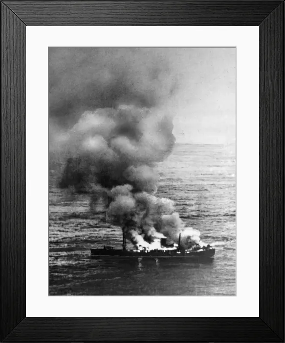Framed Print : The German blockade runner Alsterufer burning after a Czechoslovak-crewed RAF Liberator Framed Print : The German blockade runner Alsterufer burning after a Czechoslovak-crewed RAF Liberator
