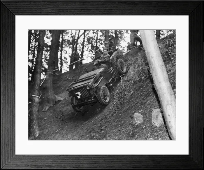 Framed Print : A jeep being lowered down a hillside. North East England Framed Print : A jeep being lowered down a hillside. North East England