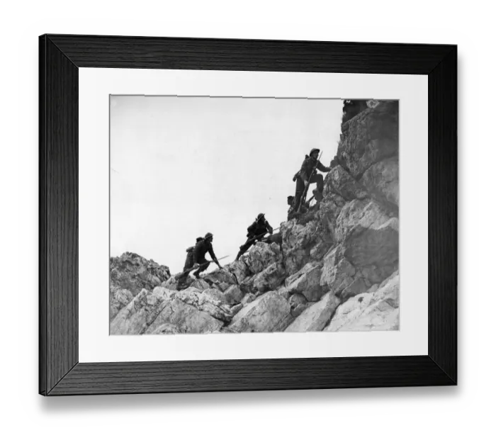Framed Print : Army mountain and hill climbing training. Someone England. World War Two