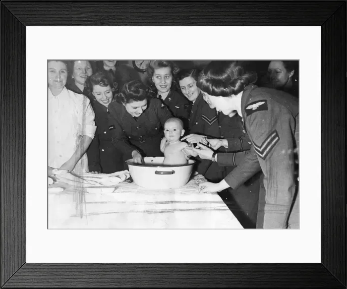 Framed Print : The Womens Auxiliary Air Force (WaF) pay a visit to The Black Prince Nursery in Framed Print : The Womens Auxiliary Air Force (WaF) pay a visit to The Black Prince Nursery in