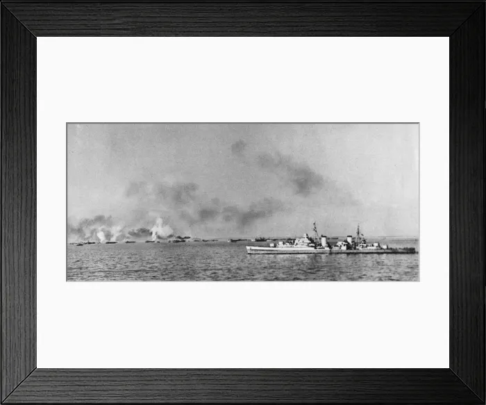 Framed Print : Royal Navy cruiser bombarding enemy positions at Anzio. 3rd February 1944