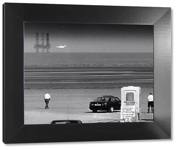Ainsdale Beach, Merseyside, with Penrod 80 Offshore Drilling Platform in background
