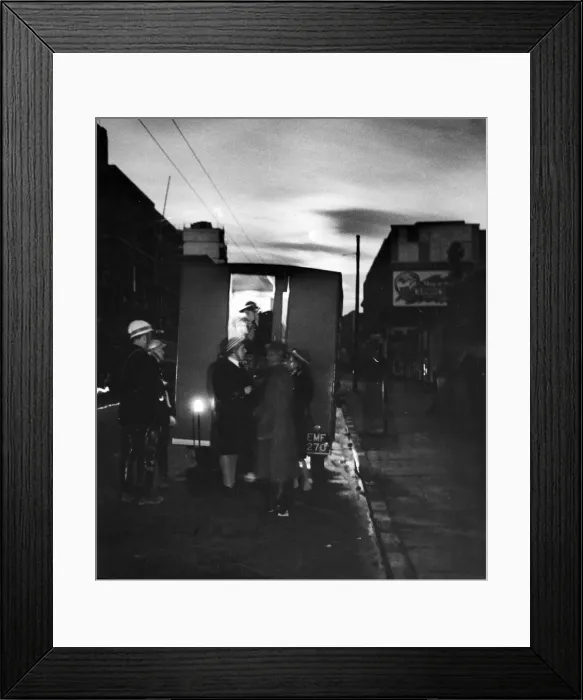 Framed Print : A. F. F. C W. Greene at control point outside the Royal Free Hospital, hit by flying bomb Framed Print : A. F. F. C W. Greene at control point outside the Royal Free Hospital, hit by flying bomb