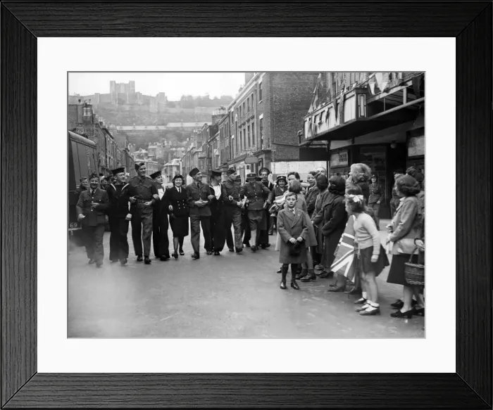 Framed Print : Arm in arm down the streets these men and women are watched by civilians who are Framed Print : Arm in arm down the streets these men and women are watched by civilians who are