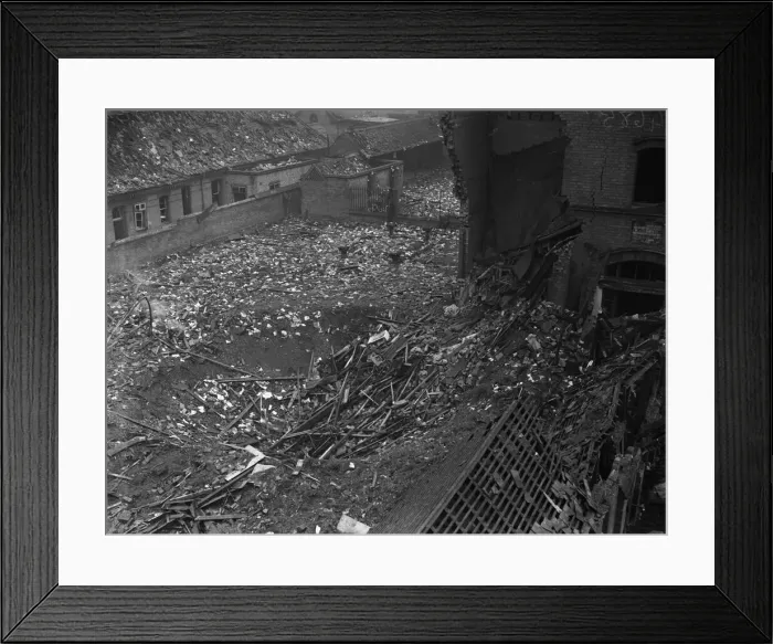 Framed Print : Crater in the courtyard of Erdington House Hospital, which caused substantial damage to Framed Print : Crater in the courtyard of Erdington House Hospital, which caused substantial damage to