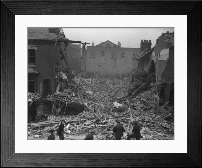 Framed Print : Resident gather around the rubble of a house in Knowle Road, Birmingham Framed Print : Resident gather around the rubble of a house in Knowle Road, Birmingham