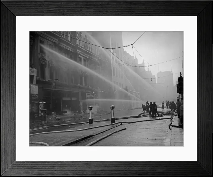 Framed Print : Firemen fight a fire at Marshall & Snellgroves department store, New Street, Birmingham Framed Print : Firemen fight a fire at Marshall & Snellgroves department store, New Street, Birmingham