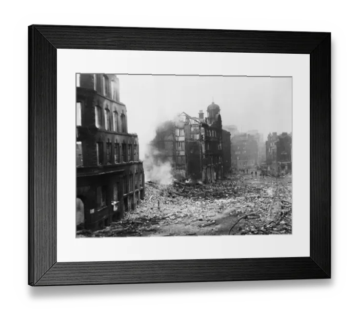 Framed Print : General view of Cannon Street in Manchester. after bombing during the Second World Framed Print : General view of Cannon Street in Manchester. after bombing during the Second World