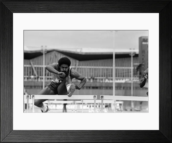 Framed Print : Athlete, Daley Thompson, competing in the Mondo Surfaces Southern Counties Championships Framed Print : Athlete, Daley Thompson, competing in the Mondo Surfaces Southern Counties Championships