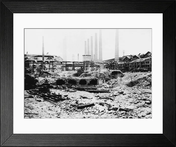 Framed Print : Rail centre blasted during Nazi retreat. This scene of destruction greeted Framed Print : Rail centre blasted during Nazi retreat. This scene of destruction greeted