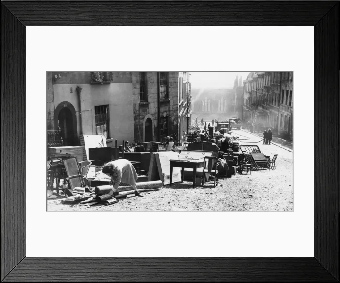 Framed Print : A salvage scene on a side street in Bath during the Second World War Framed Print : A salvage scene on a side street in Bath during the Second World War