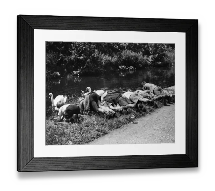 Framed Print : Young boys fishing for toddlers'in a Glamorgan canal during the Second World