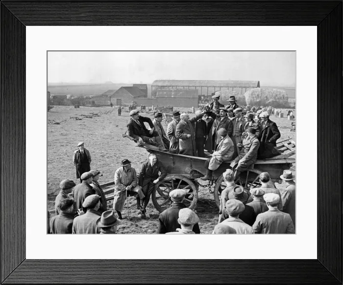 Framed Print : Farmers balloting for farm implements during the Second World War. 21st March 1943 Framed Print : Farmers balloting for farm implements during the Second World War. 21st March 1943