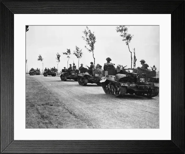 Framed Print : Bren gun carriers make their way to the front lines in France during the Second World War