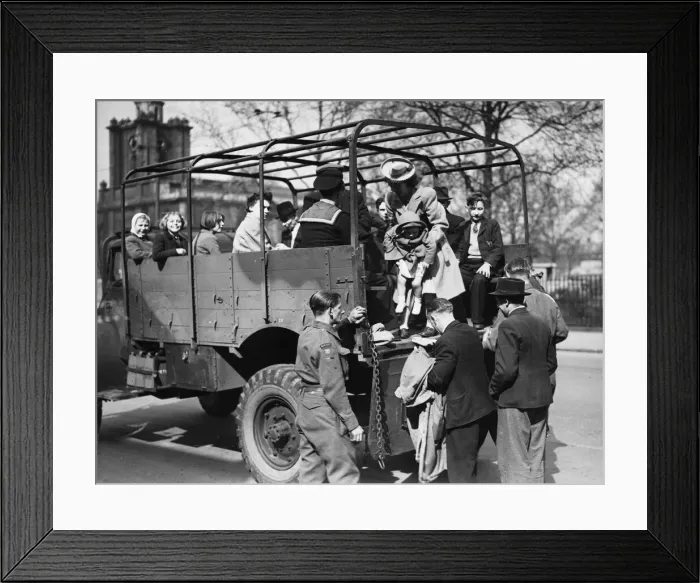 Framed Print : A lorry in Bethnal Green takes workers and school children to Hackney Wick during Framed Print : A lorry in Bethnal Green takes workers and school children to Hackney Wick during
