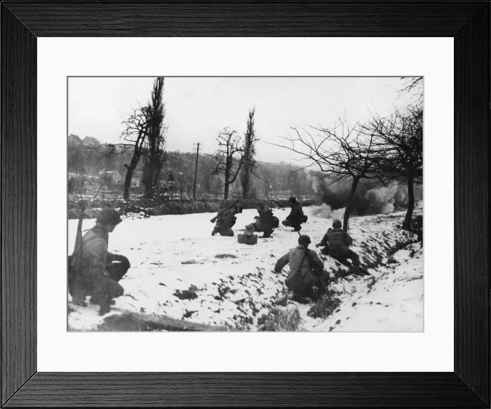 Framed Print : US Army Engineers clear ice on the Saar canal with dynamite. 12th January 1945 Framed Print : US Army Engineers clear ice on the Saar canal with dynamite. 12th January 1945