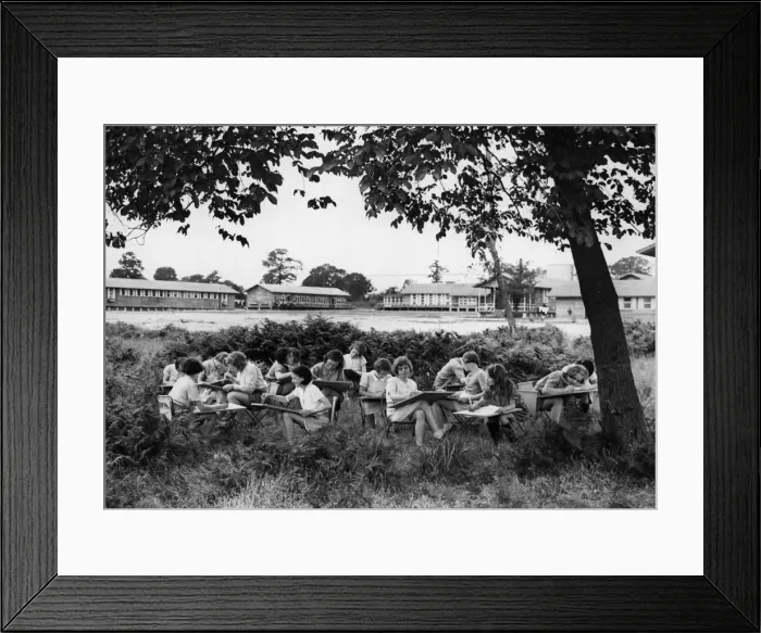 Framed Print : Children sketching in part of 35 acres of ground attached to a camp in the West Midlands Framed Print : Children sketching in part of 35 acres of ground attached to a camp in the West Midlands