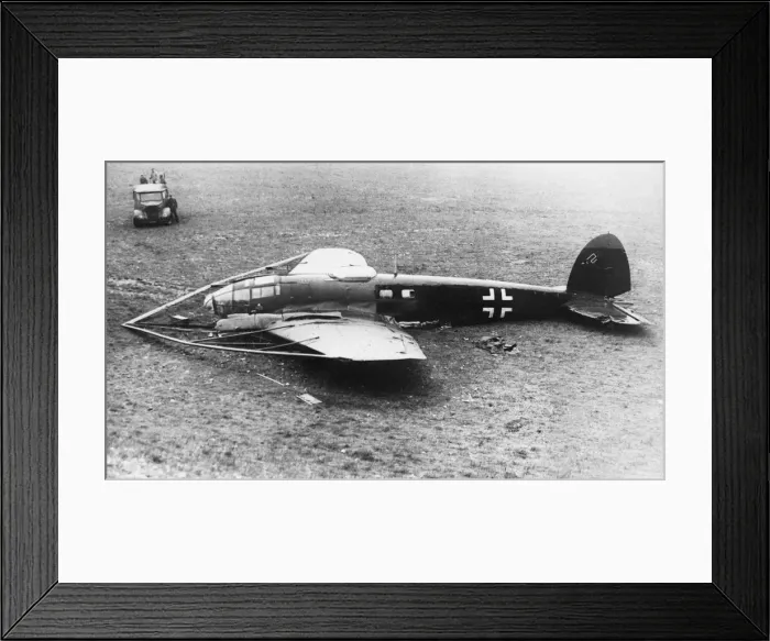 Framed Print : This crashed German Heinkel bomber is fitted with a bumper