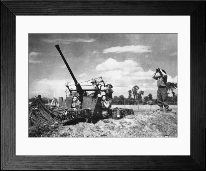 Framed Print : A light ack-ack battery (all from Warwickshire) in action on the Caen front Framed Print : A light ack-ack battery (all from Warwickshire) in action on the Caen front