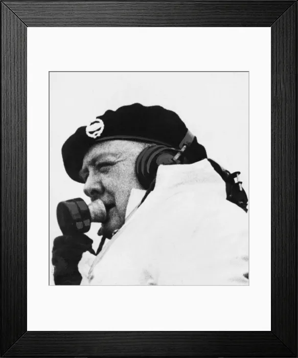 Framed Print : Winston Churchill in a Churchill tank, using a wireless telephone Framed Print : Winston Churchill in a Churchill tank, using a wireless telephone