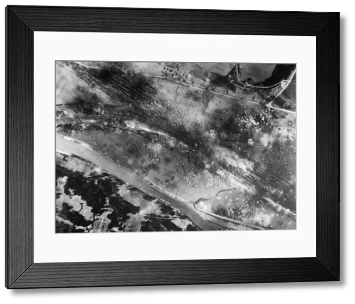 Framed Print : Aerial view showing damed caused to the Creil railway marshalling yards one o clock