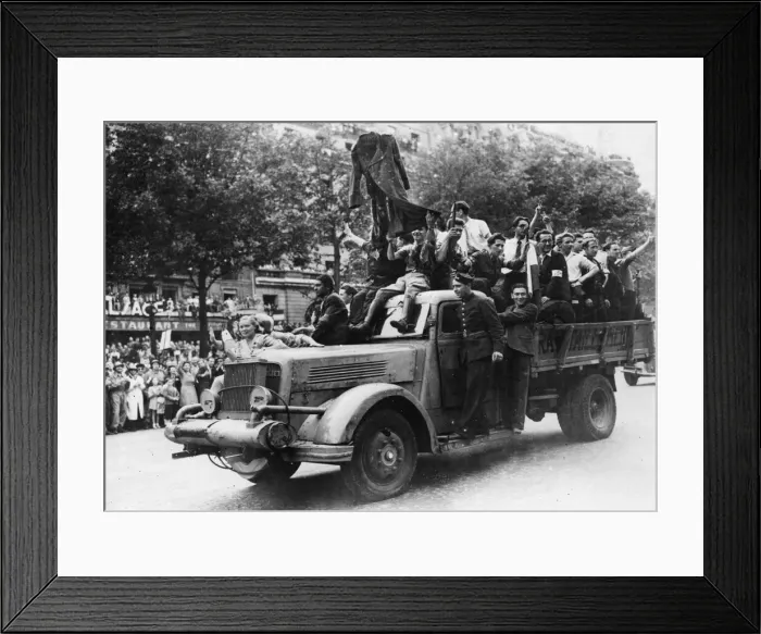 Framed Print : French Forces of the Interior and civilians stage a victory parade in Paris after Framed Print : French Forces of the Interior and civilians stage a victory parade in Paris after