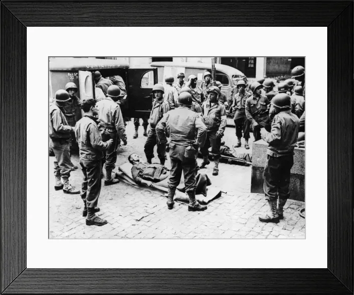 Framed Print : French civilians stand at attention and an American Army Gl salutes as the American Framed Print : French civilians stand at attention and an American Army Gl salutes as the American