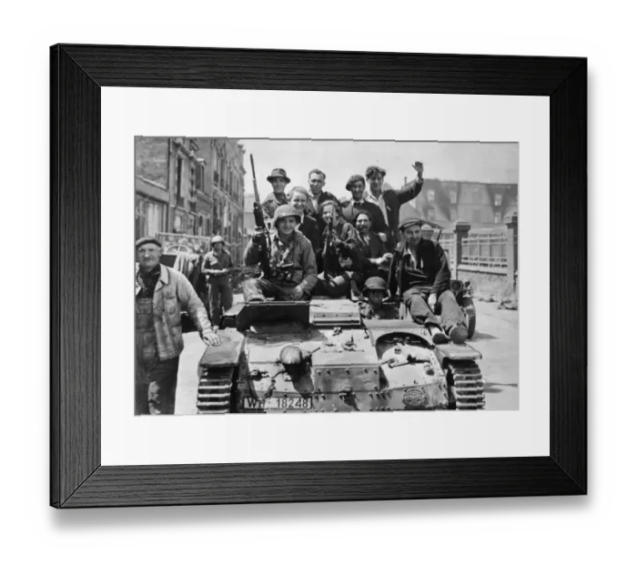 Framed Print : American soldiers of the US Ninth Division and French patriots ride a captured German Framed Print : American soldiers of the US Ninth Division and French patriots ride a captured German