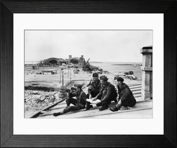 Framed Print : The first British to enter Cherbourg were four RAF members of an Embarkation Unit