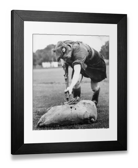 Framed Print : Scottish regiment - bayonet practice. Location England Framed Print : Scottish regiment - bayonet practice. Location England