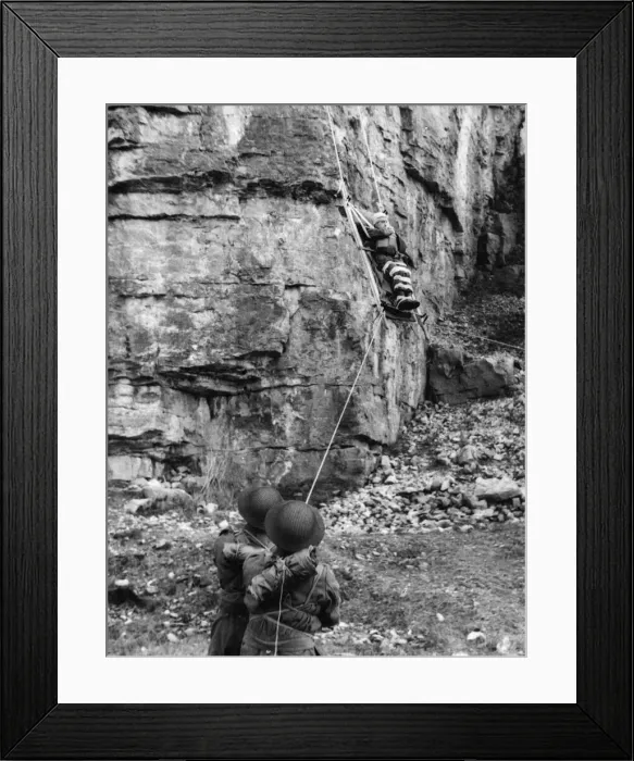 Framed Print : Home Guards in North Wales lowering a stretcher down a cliff face Framed Print : Home Guards in North Wales lowering a stretcher down a cliff face