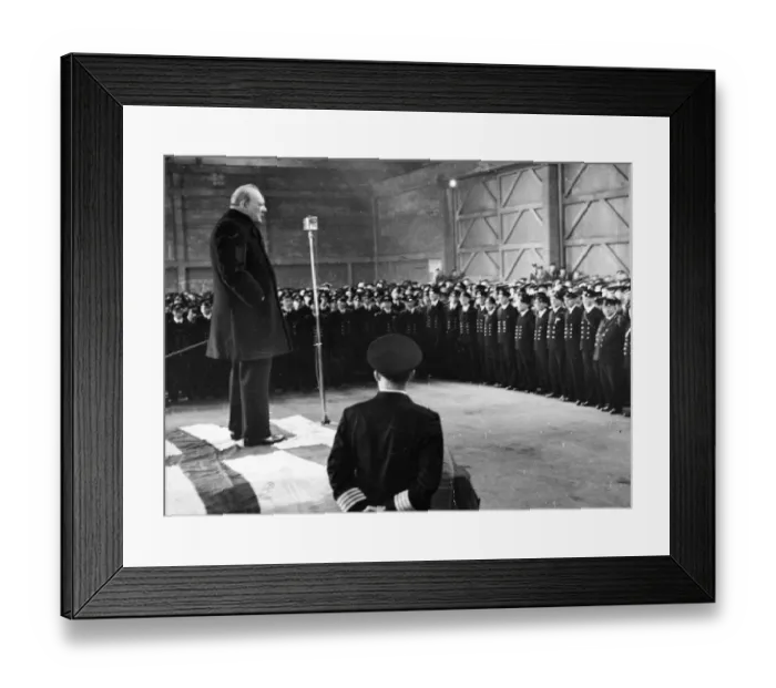 Framed Print : Winston Churchill speaks to men of the Merchant Navy speaks to men in Merseyside whilst Framed Print : Winston Churchill speaks to men of the Merchant Navy speaks to men in Merseyside whilst