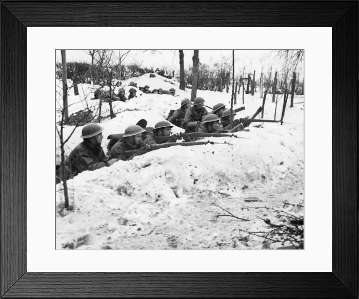 Framed Print : Men of 2nd Platoon B Company firing from trenches near Stein, Germany Framed Print : Men of 2nd Platoon B Company firing from trenches near Stein, Germany