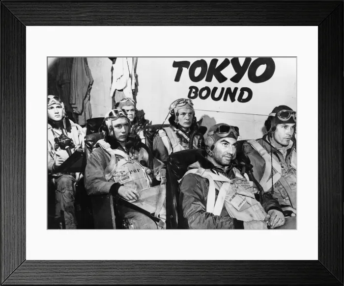 Framed Print : US Navy pilots briefed before flight to Tokyo. Pilots aboard a U. S