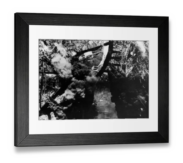 Framed Print : Bombing raid on oil production facilities in Hamburg as the US Eighth aF Liberators