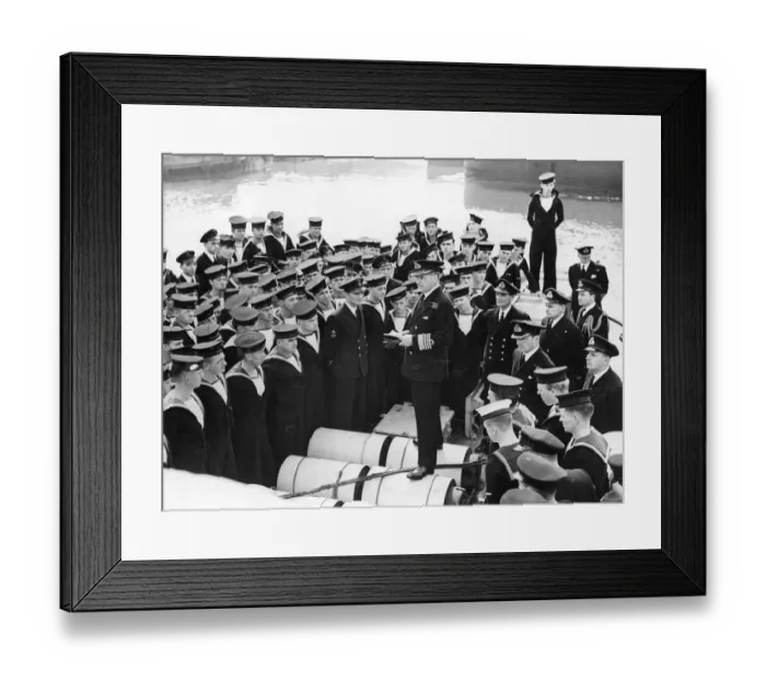 Framed Print : Admiral Sir Percy Lockhart Harnam Noble seen here congratulating the crew of HMS Stork