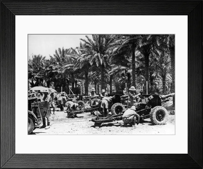 Framed Print : Gunners cleaning their guns on arrival in Baghdad. circa July 1941 Framed Print : Gunners cleaning their guns on arrival in Baghdad. circa July 1941