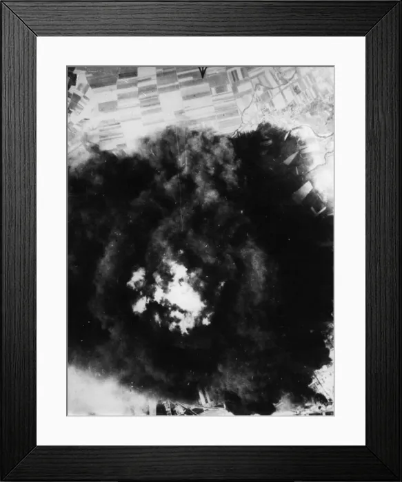 Framed Print : Dense smoke with a flaming centre is seen rising from the gas plant at Zietz following Framed Print : Dense smoke with a flaming centre is seen rising from the gas plant at Zietz following