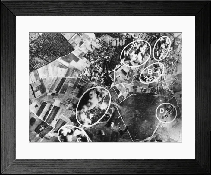 Framed Print : Bombs from United States Army Air Force Flying Fortresses falling on the German occupied