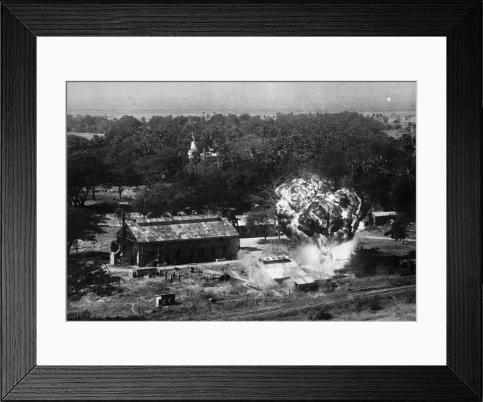 Framed Print : An oil blaze started by Beaufighters of the RAF in an attack on Thegon pump station some