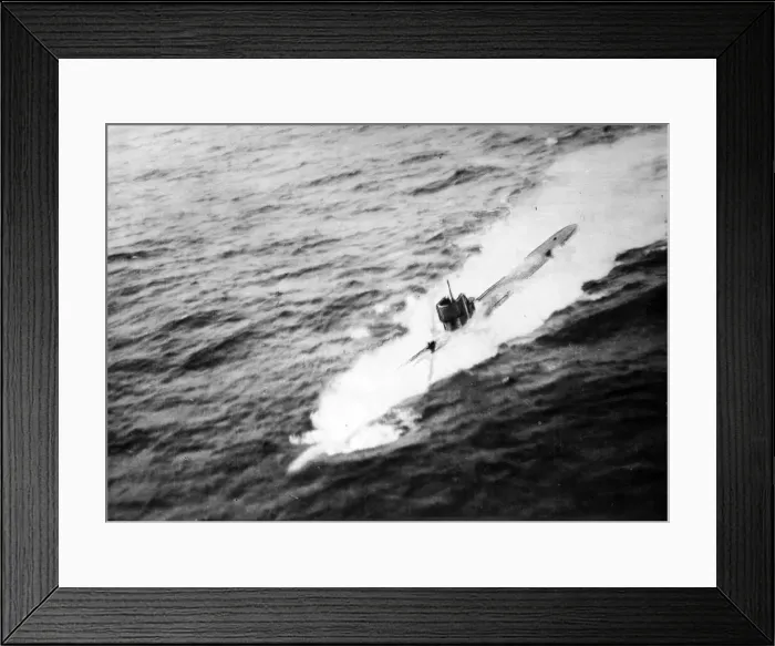 Framed Print : A U-boat in the act of crash diving following interception by Liberator aircraft Framed Print : A U-boat in the act of crash diving following interception by Liberator aircraft